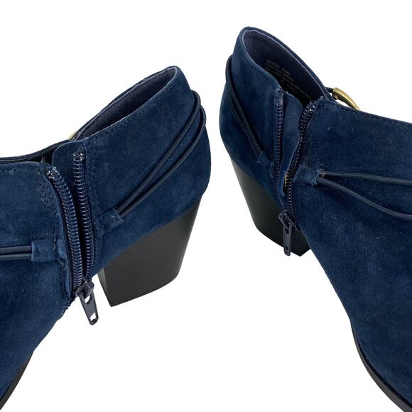 Blue Suede Bootie 8.5 M BELLA VITA Gold Accent Heel Ankle Boot Shootie Western - Picture 14 of 16